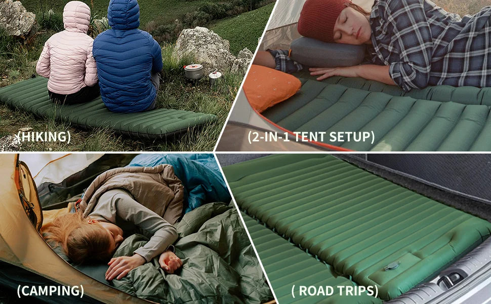 Ultralight Extra Thick 4Inch Camping Sleeping Pad with Built-In Pillow And Foot Pump Inflatable Sleeping Mat for Outdoor Camping