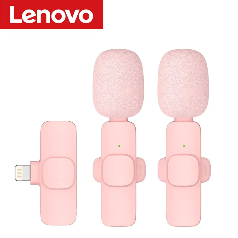 Lenovo Pink Wireless Lavalier Microphone for iPhone Android PC Live Gaming Phone Portable Audio Video Recording Vlog Microphone