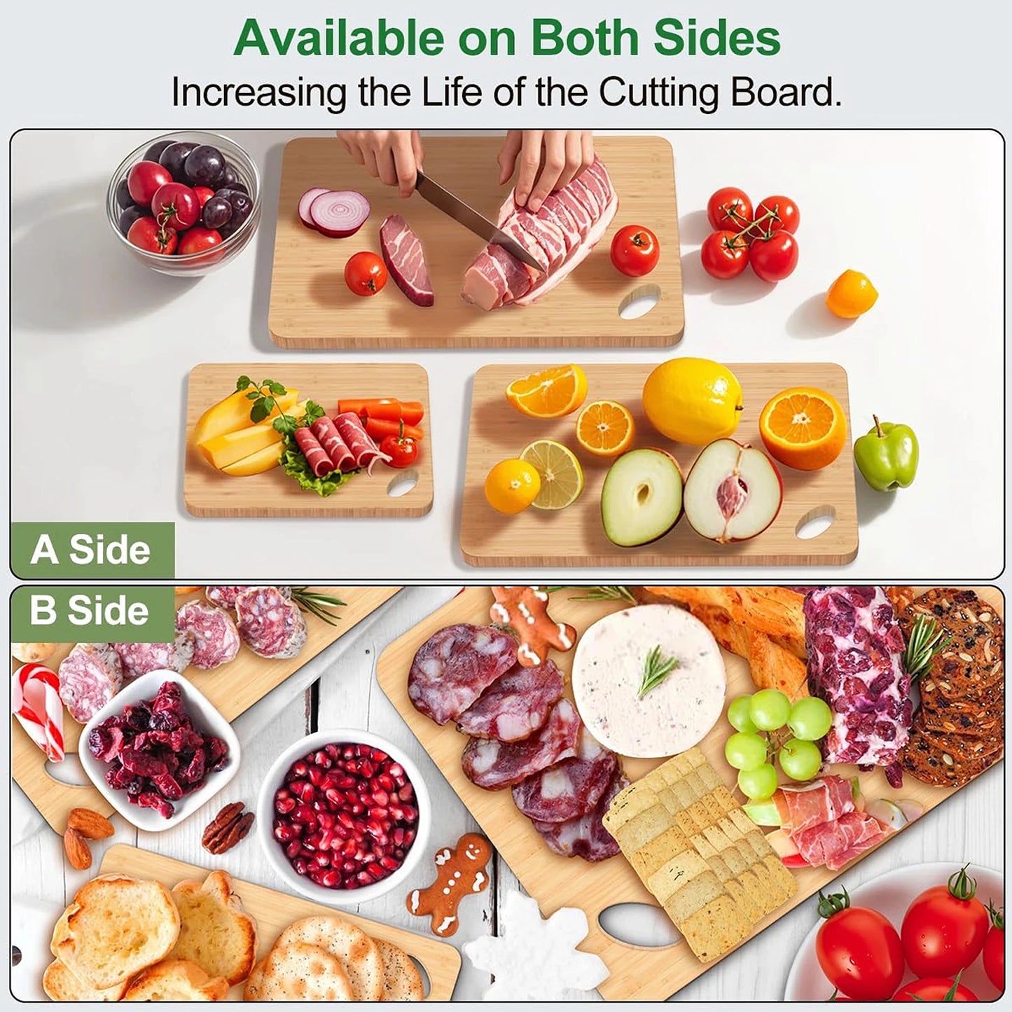 Kitchen Bamboo Cutting Board Set Cutting Board Thickened Solid Wood Cutting Board Double-sided  Cutting Boards  Multi-size Kitchen Wooden Cutting Boards, Convenient Kitchen Essentials,  for Chopping and Serving