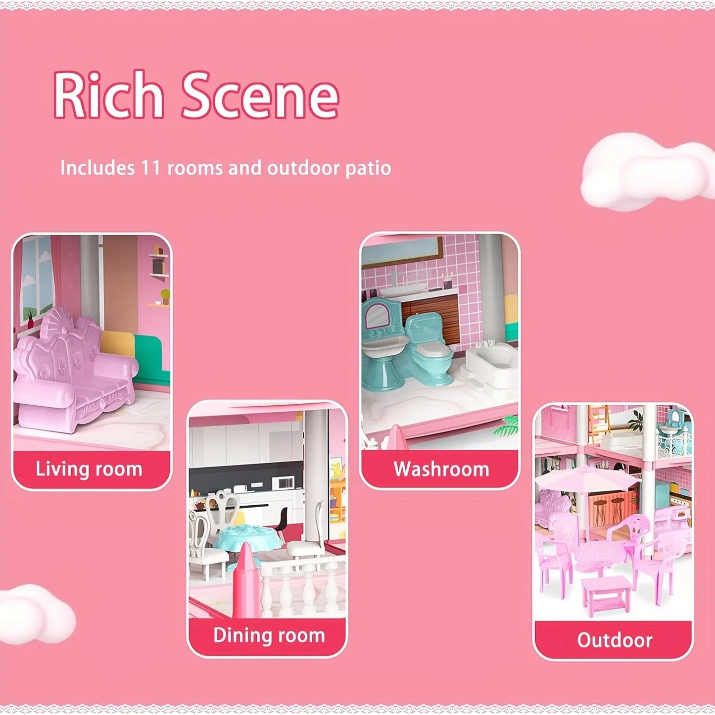 Children's Music Doll House Assembly Villa House 3D DIY Dream Princess Castle Villa Assembly Doll House Set Toy Girl Family Toy