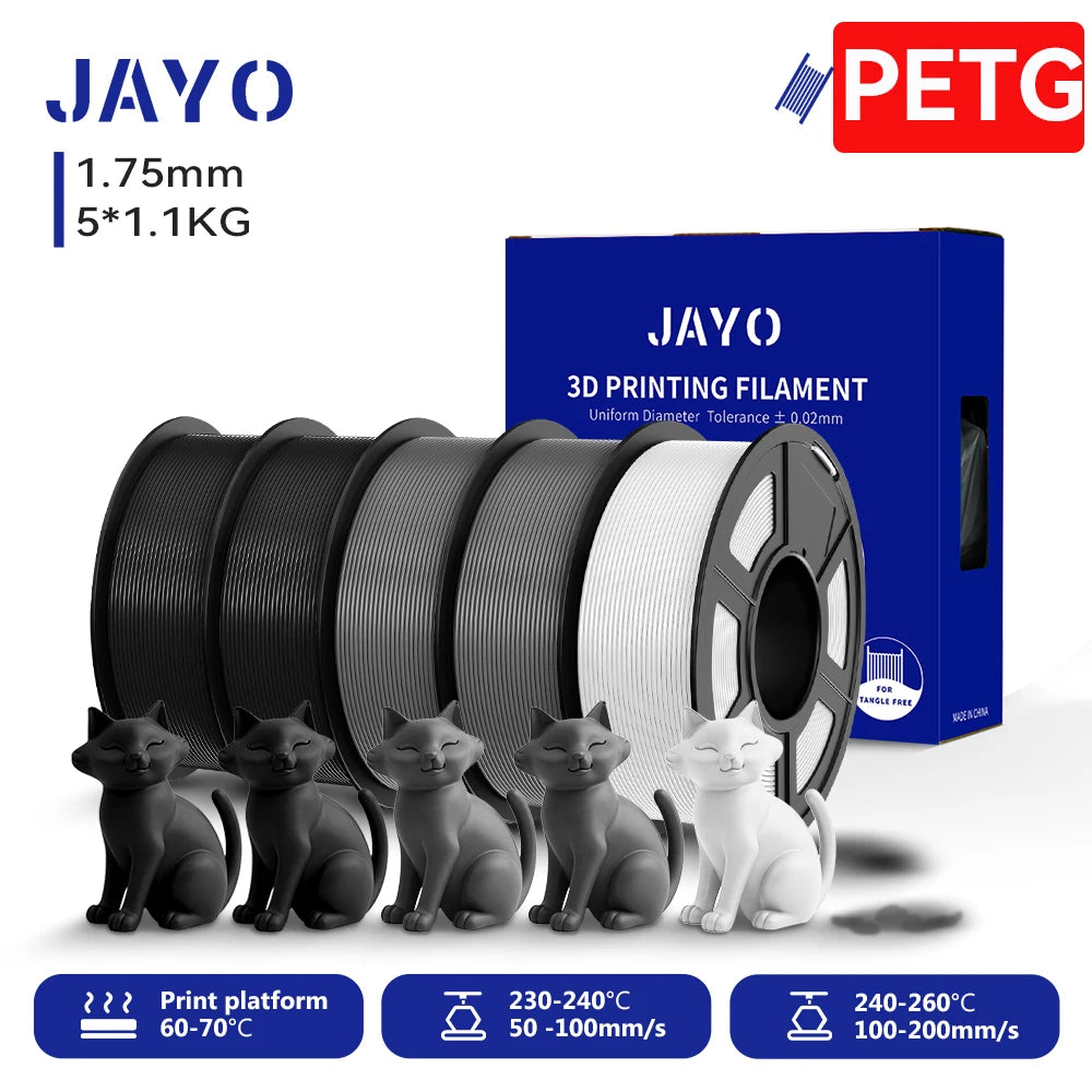 JAYO 3D PETG/PLA/PLA PLUS Printer Filament 1.75mm 5.5KG 100% No Bubble non-toxic 3D Printing Materials for 3D Printer&3D Pen