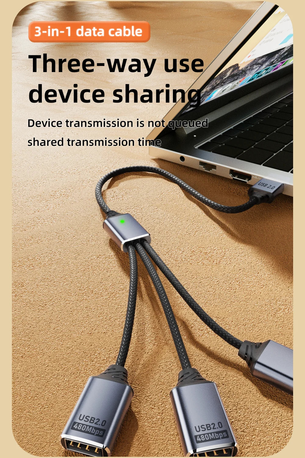 3 in 1 USB A & Type C Splitter HUB Expansion Cable Multi Port Expander OTG Adapter Fast Charging Data Sync for Phone Tablet