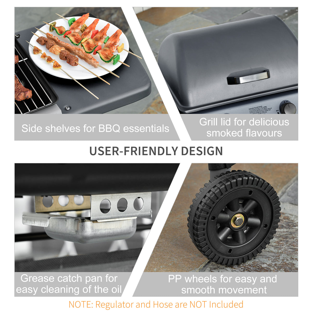 Outsunny 2 x 2.8kW Burner Gas BBQ - Grey