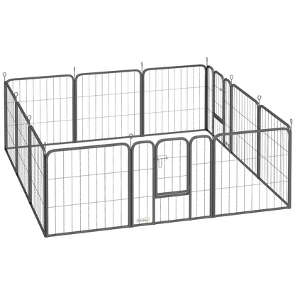 PawHut 12-Panel Solid Dog Playpen with Doors, for Small Dogs, 60cm High, Black