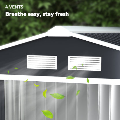 Outsunny 7 x 4ft Weatherproof Shed, Outdoor Bike Storage Shed with Ventilation Slots, Foundation Kit and Lockable Double Doors, Dark Grey