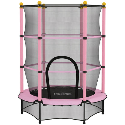 HOMCOM 4.6FT/55" Kids Trampoline with Enclosure Net, Outdoor Indoor Use, for Ages 3-10 Years, Pink