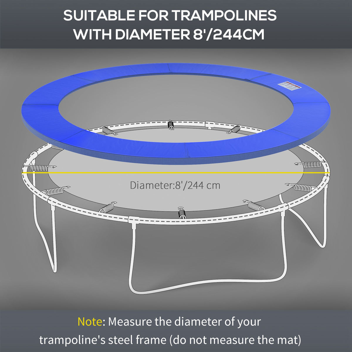 HOMCOM 8ft Trampoline Pad, Φ244cm Trampoline Accessories Surround Pad Thick Foam Pads Padding Replacement Spare, No Holes for Pole, Blue