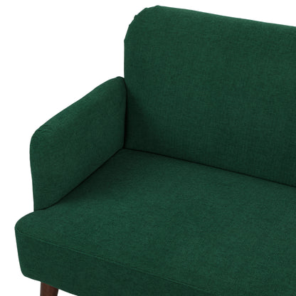 HOMCOM Velvet Feel Fabric 2 Seater Sofa, Small Sofa Loveseat with 21cm Thick Padding and Wood Legs, Dark Green