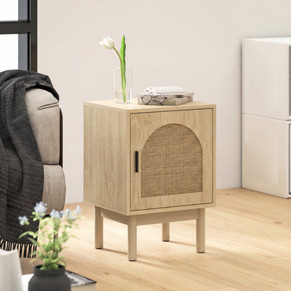 HOMCOM Rattan Bedside Table for Bedroom - Natural Wood