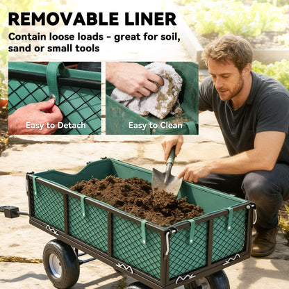 Outsunny 114L Steel Frame Garden Cart Trolley - Green