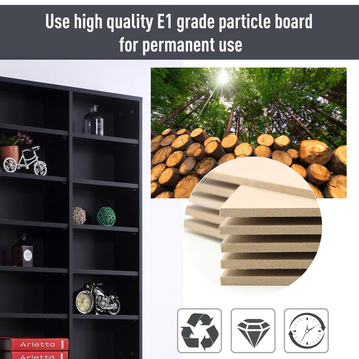 HOMCOM 1116 CD/ 528 DVD Storage Unit, Media Storage Shelf, Wooden Display Unit with Adjustable Shelves, 102 x 195 cm, Black