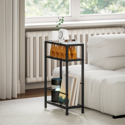 HOMCOM 3-Tier Side Table, Narrow End Table with Storage Shelf and Tempered Glass Tabletop for Small Spaces, Black