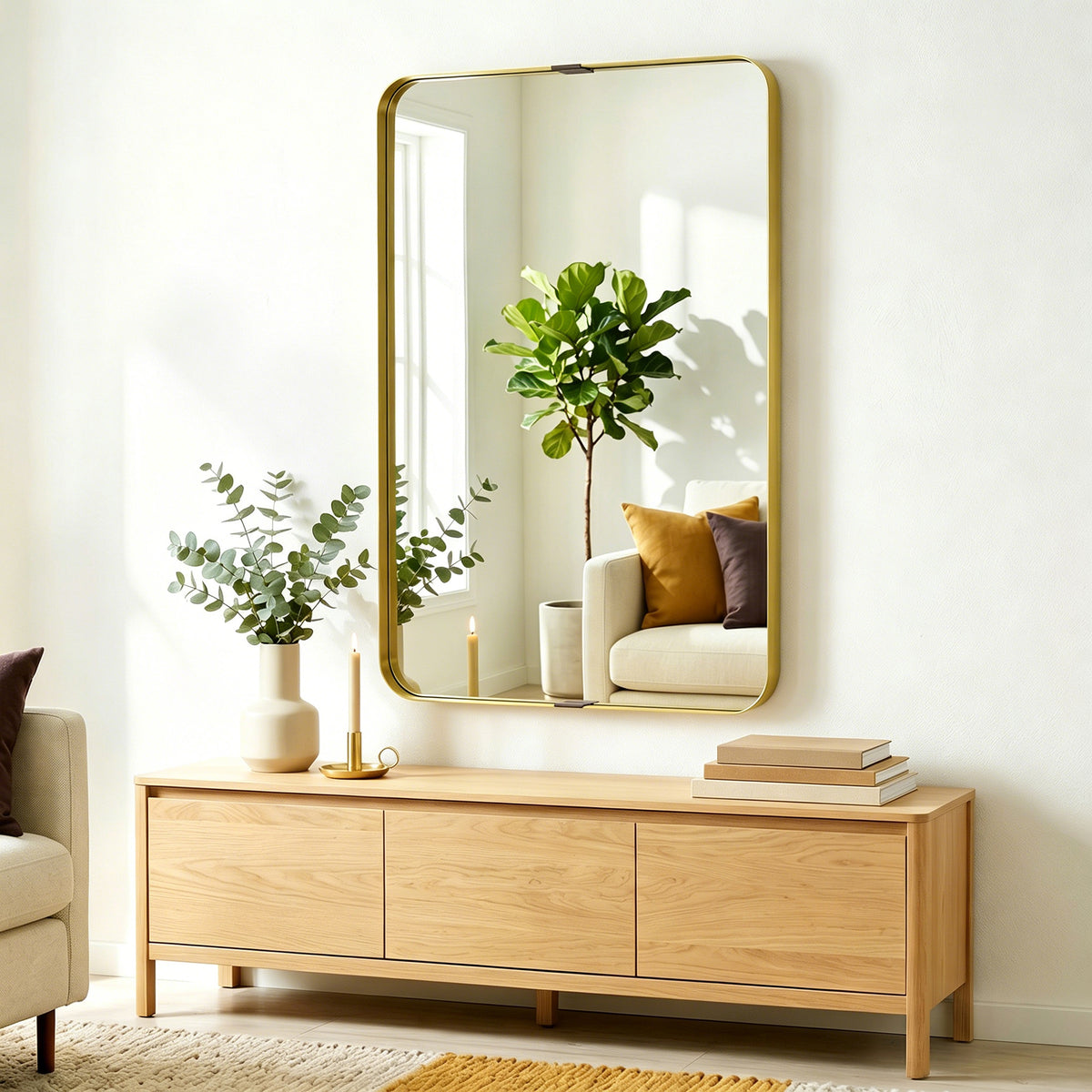 HOMCOM Rectangular Wall Mirror, 90 x 60 cm Wall Mounted Bathroom Mirror w/ Aluminium Alloy Frame and Tempered Glass, Gold Tone