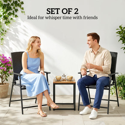 Outsunny Set of Two Folding Rattan Seat Chairs - Black