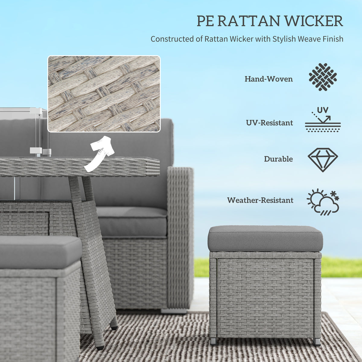 Outsunny Seven-Piece Firepit Table Rattan Sofa Set - Grey