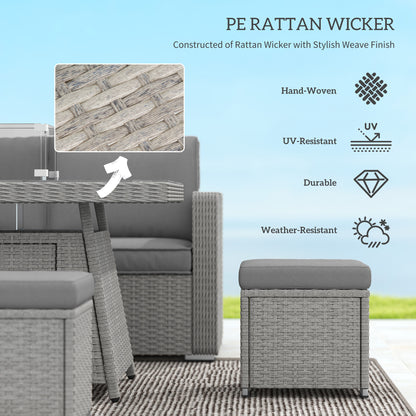 Outsunny Seven-Piece Firepit Table Rattan Sofa Set - Grey