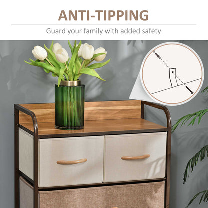HOMCOM 5-Drawer Dresser Tower 3-Tier Storage Organizer with Steel Frame Wooden Top for Bedroom Hallway Closets