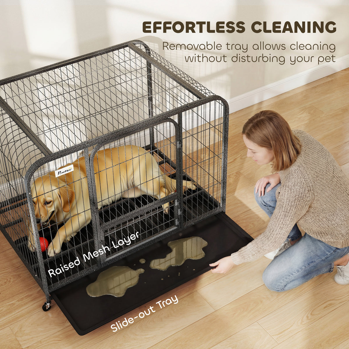 PawHut Heavy Duty Dog Crate,116 x 77 x 88 cm, Large Dog Cage for Small to Large Breeds
