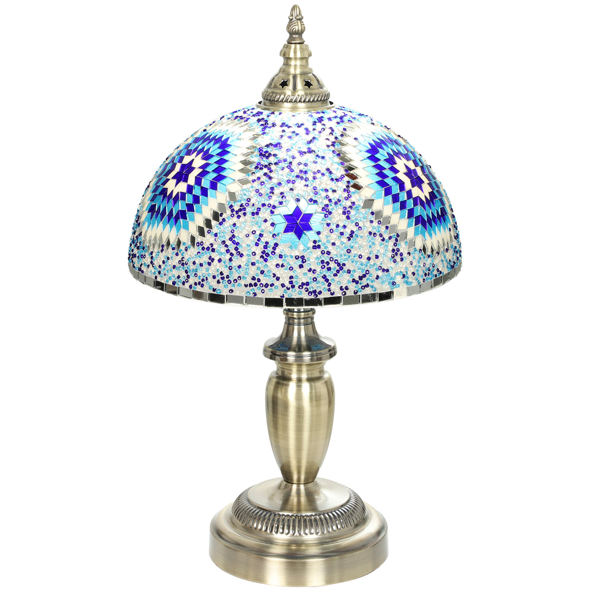 HOMCOM 30cm Tiffany Lamp, Stained Glass Bedside Table Lamp with Button Switch and Metal Base, Blue