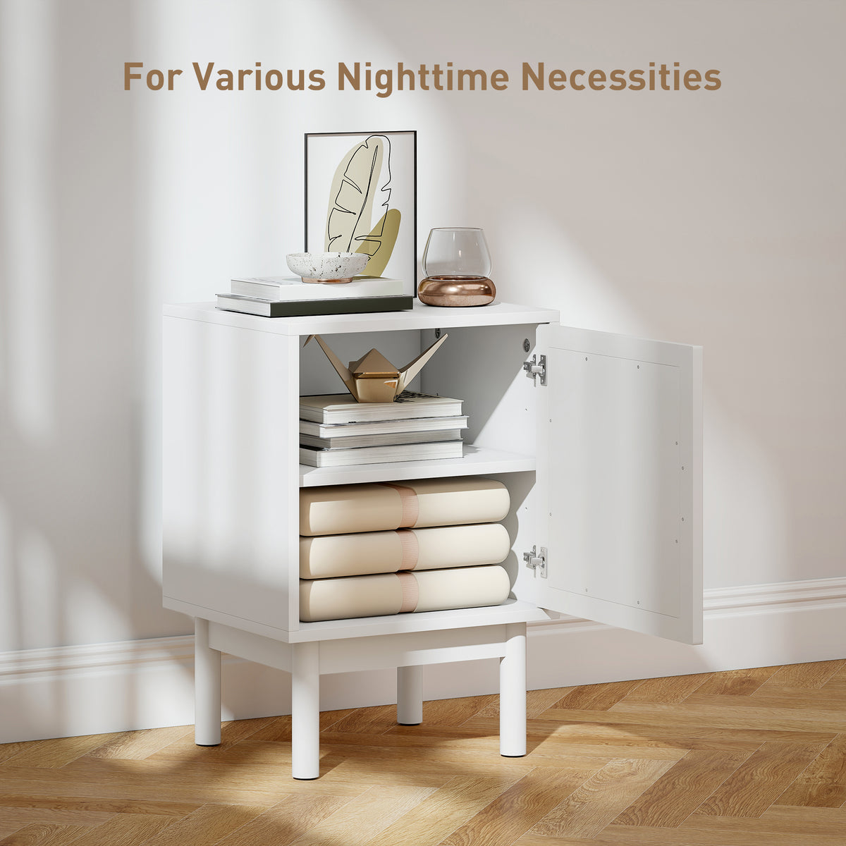 HOMCOM Rattan Bedside Table for Bedroom - White