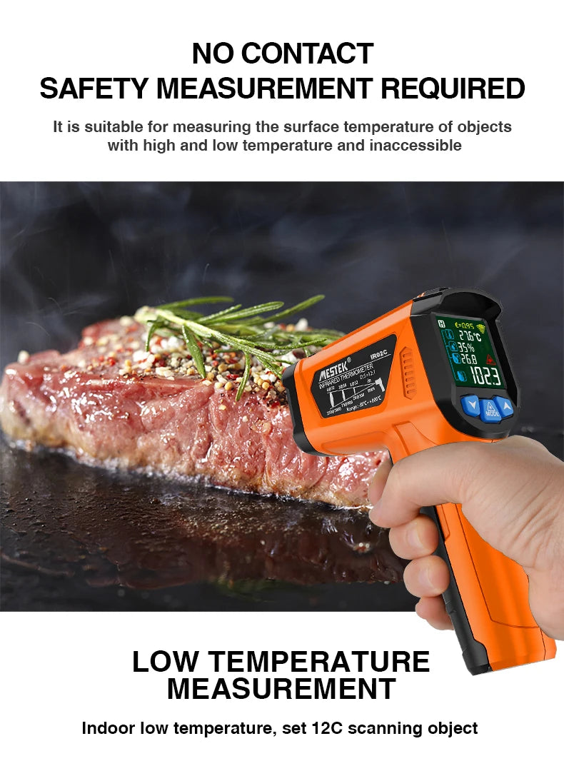 Digital Infrared Thermometer Non-contact Pyrometer Laser Temperature Meter Imager Hygrometer IR Termometro Color LCD Light Alarm