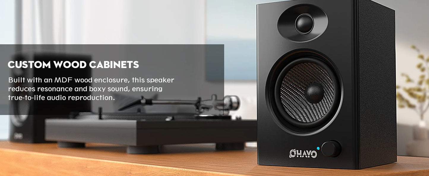 OHAYO 60W Computer Speakers for Music Gaming, Active Bluetooth 5.3, Stereo 2.0 Speakers for Desktop PC or Laptop, Aux RCA Input
