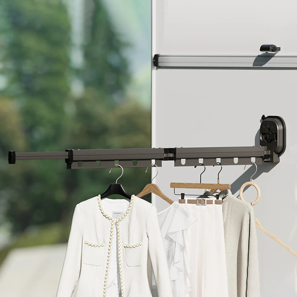 Suction Cup Wall Mount Folding Clothes Drying Rack Space-Saver Mudroom Balcony Invisible Telescopic Clothes Drying Rack Hanger