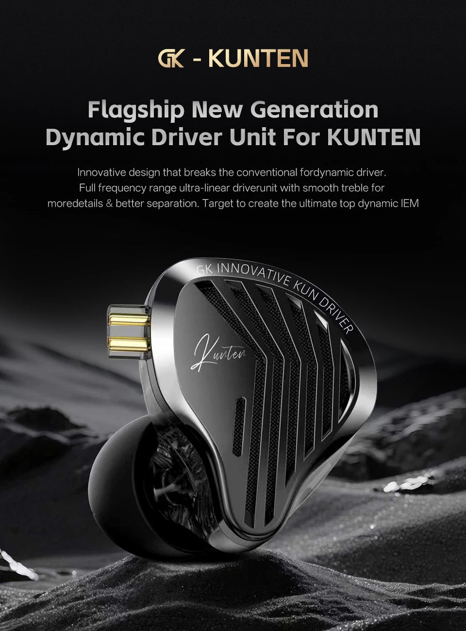 GK KUNTEN Dynamic Drive Heavy Bass Earbuds HIFI Sports Metal Headphones Detachable 2PIN Compatible with KZ Zenith EDX PRO