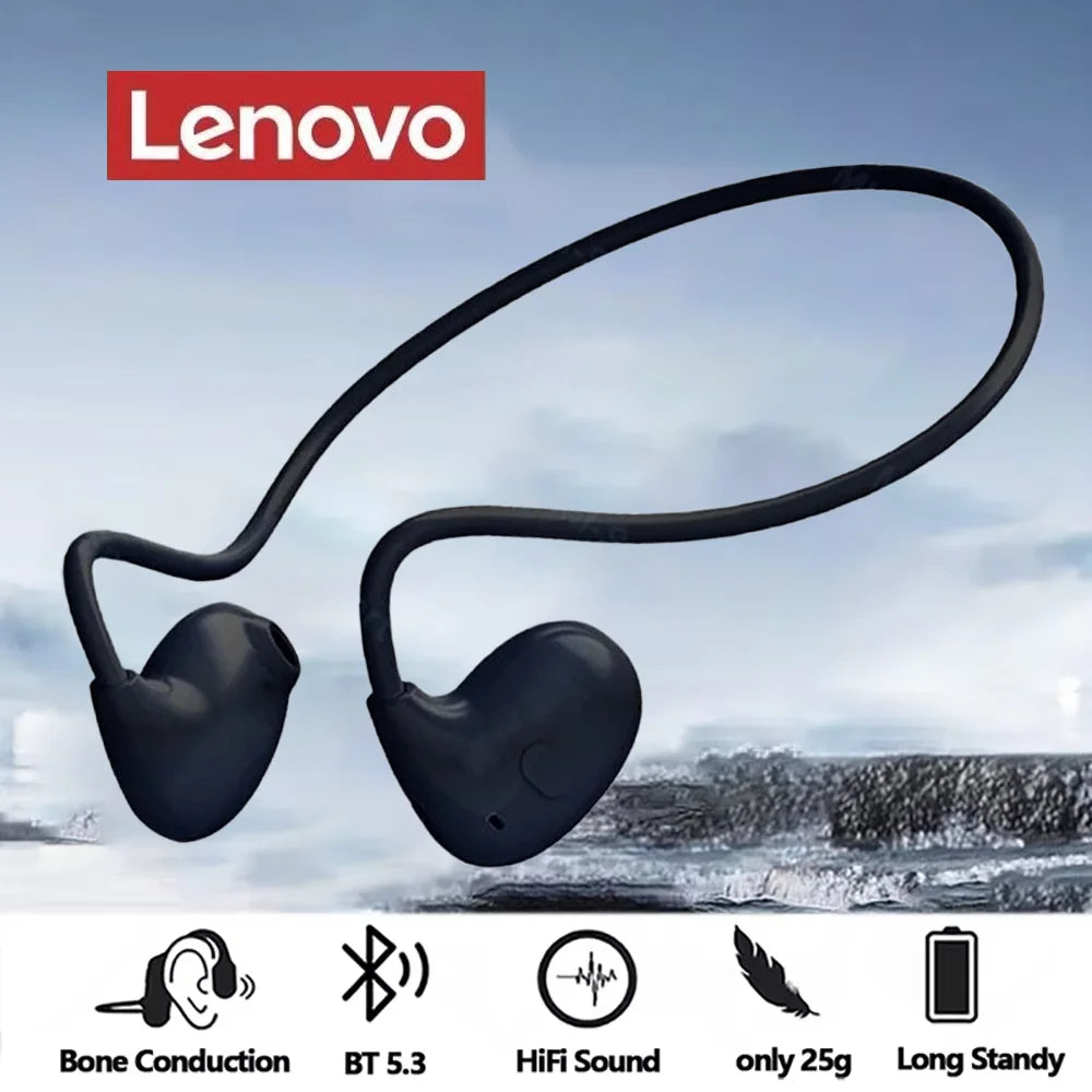 Lenovo Bone Conduction Earphones Bluetooth 5.3 Sports Wireless Headphones Ear Hook Waterproof Headset for Running Driving