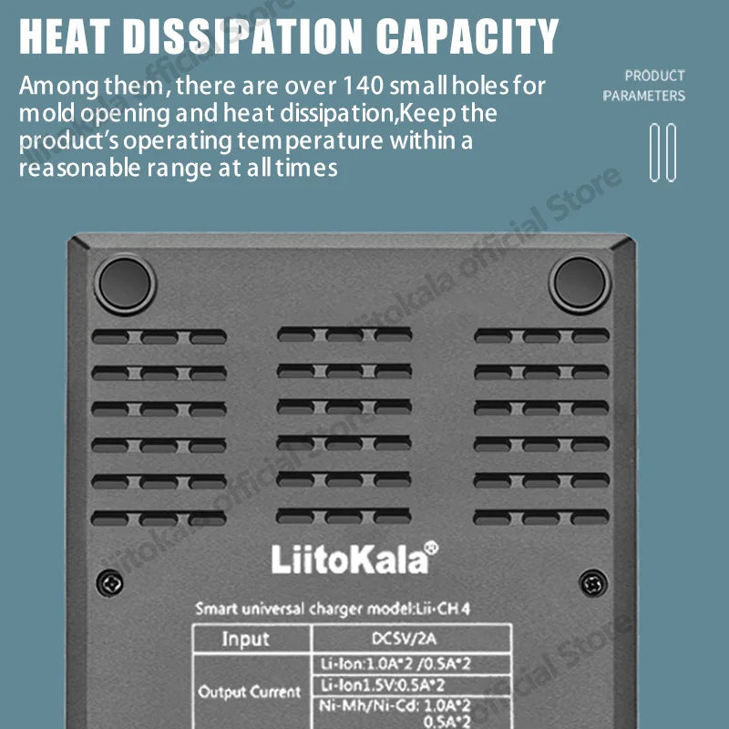 LiitoKala Lii-CH4 Smart Charger for 18650/21700/26650/AA/AAA/Ni-MH/Li-ion,1.2V/1.5V 4-Slot Fast Charge, USB-C, Auto Detect