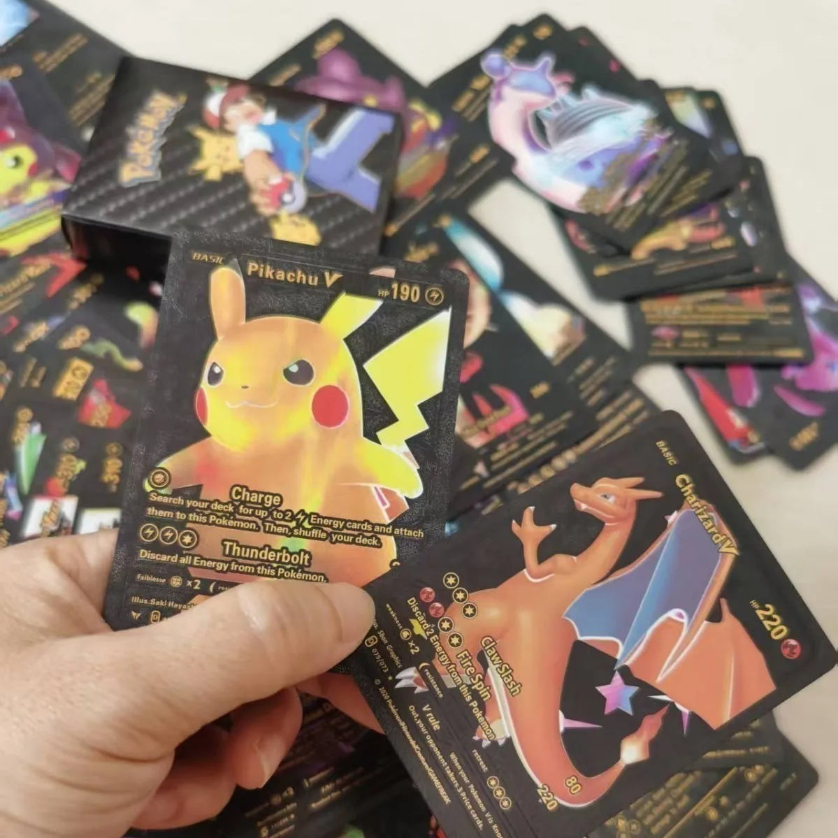 Pokemon Rainbow Gold Silver Black Foil Vmax Gx Cards Golden Letters English Game  Collection Battle TrainerCard Series Gift