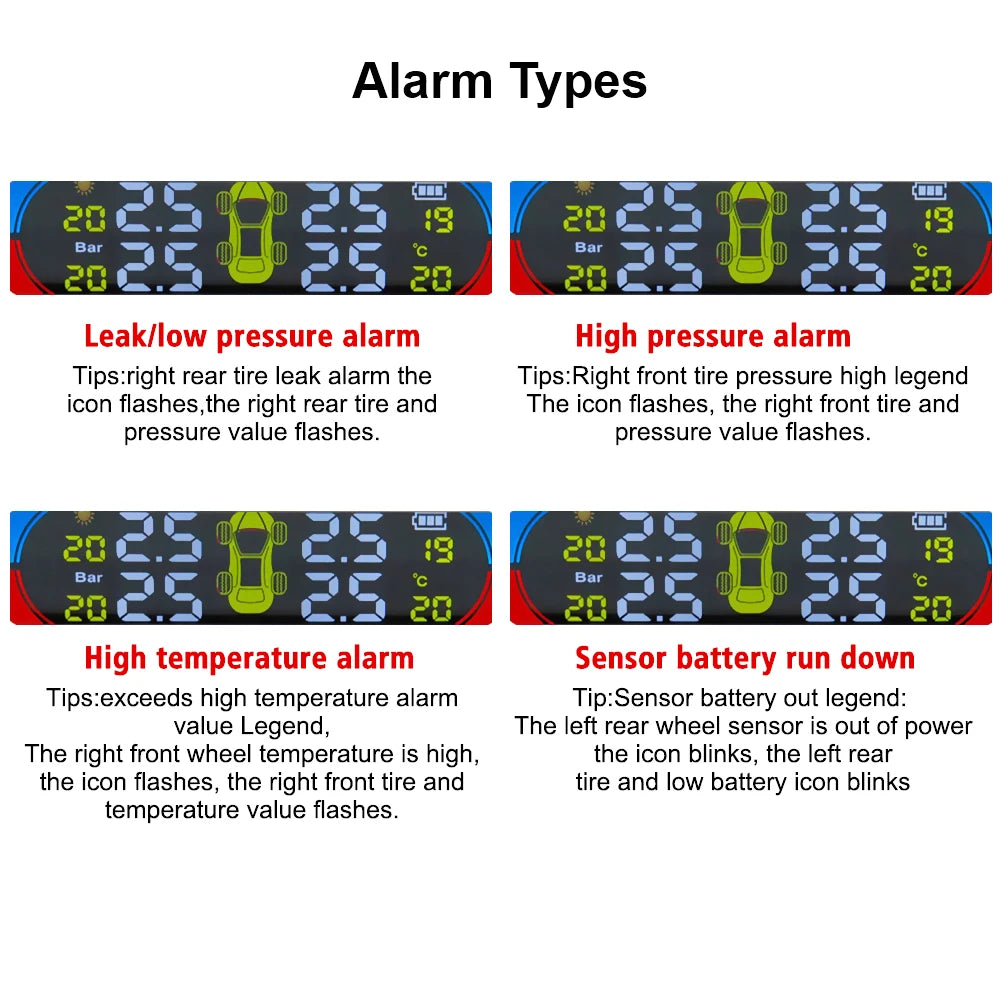 Tire Pressure Monitoring System Temperature Warning New C External Battery Version Sensors Solar TPMS Car Tyre Pressure Monitor