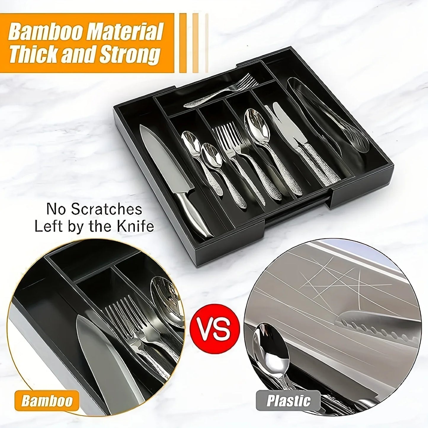 1Pc Expandable Kitchen Drawer Organizer - Adjustable Retractable Cutlery Storage Box with Dividers for Utensils,Drawer Organizer