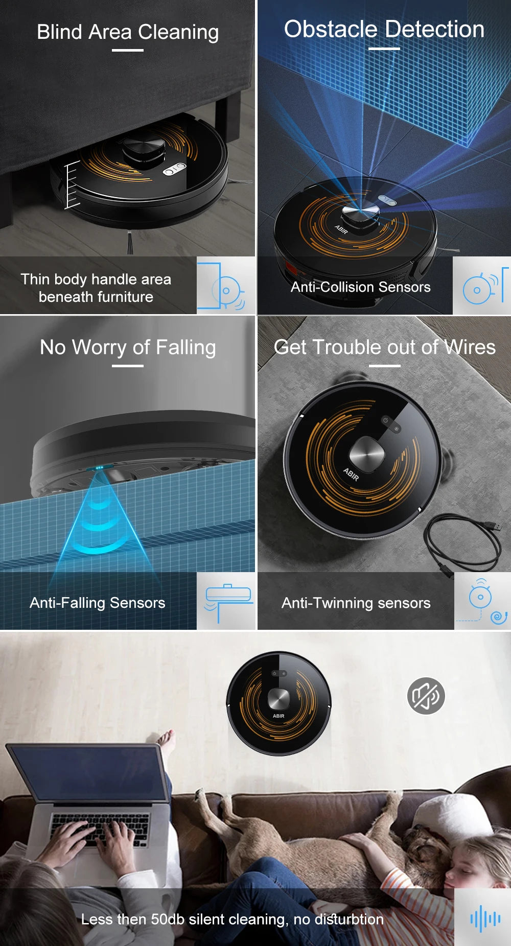 ABIR K30 Robot Vacuum Cleaner, Auto-Empty Station, Laser Lidar, 6500PA Suction,Multi-Floor Maping, Smart Home Wet Dry Appliance