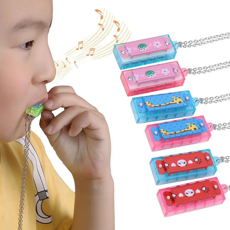 10/20Pcs Cartoon Mini Harmonica with Necklace Musical Toys for Kids Birthday Party Favors Pinata Fillers Boy Girl Christmas Gift
