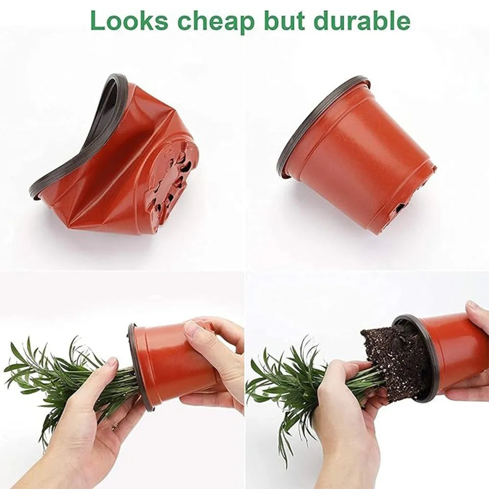 18 Piece Set (9 Pots+9 Lids), Infrared Black Inner Circular Plastic Flowerpot. Suitable for Gardens, Balconies, and Home Decor