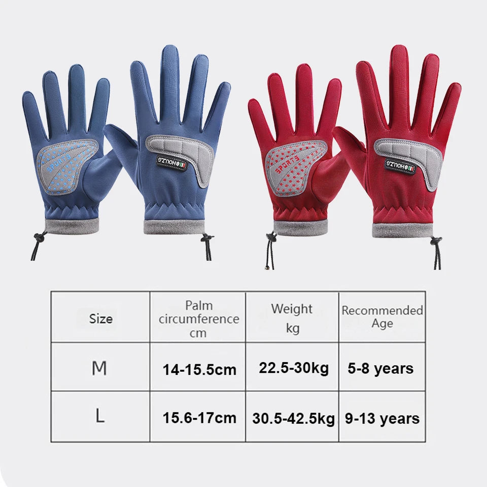GTUBIKE Kids Winter Gloves Thicken Plus Velvet Cycling Riding Mittens Warm Waterproof Children Bicycle Gloves for Boys Girls
