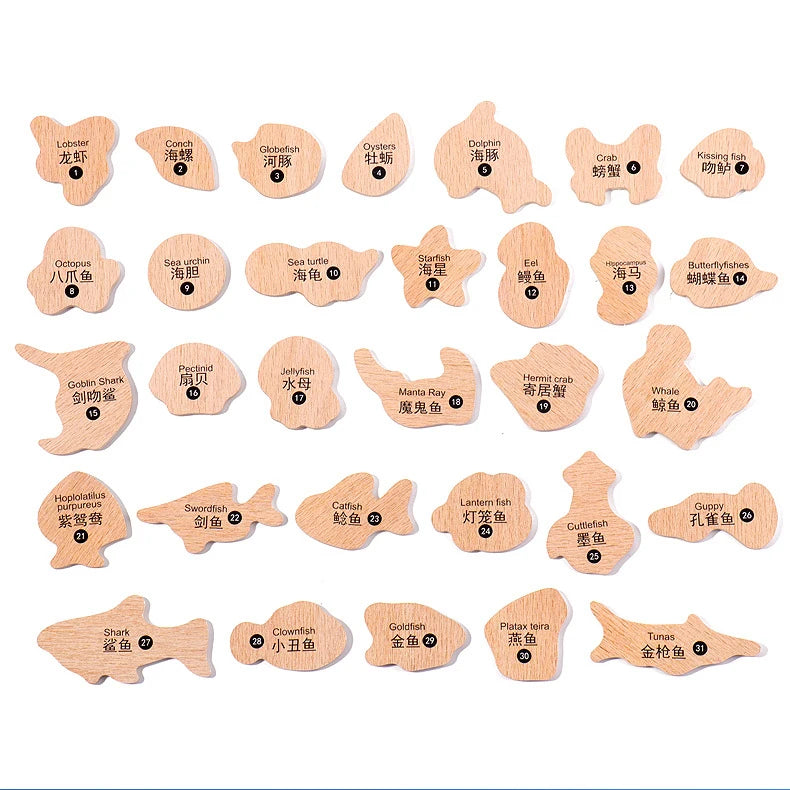 Wooden Magnetic Fishing Toys for Children Marine Life Cognition Fish Games Baby Early Educational Parent-child Interactive Toy