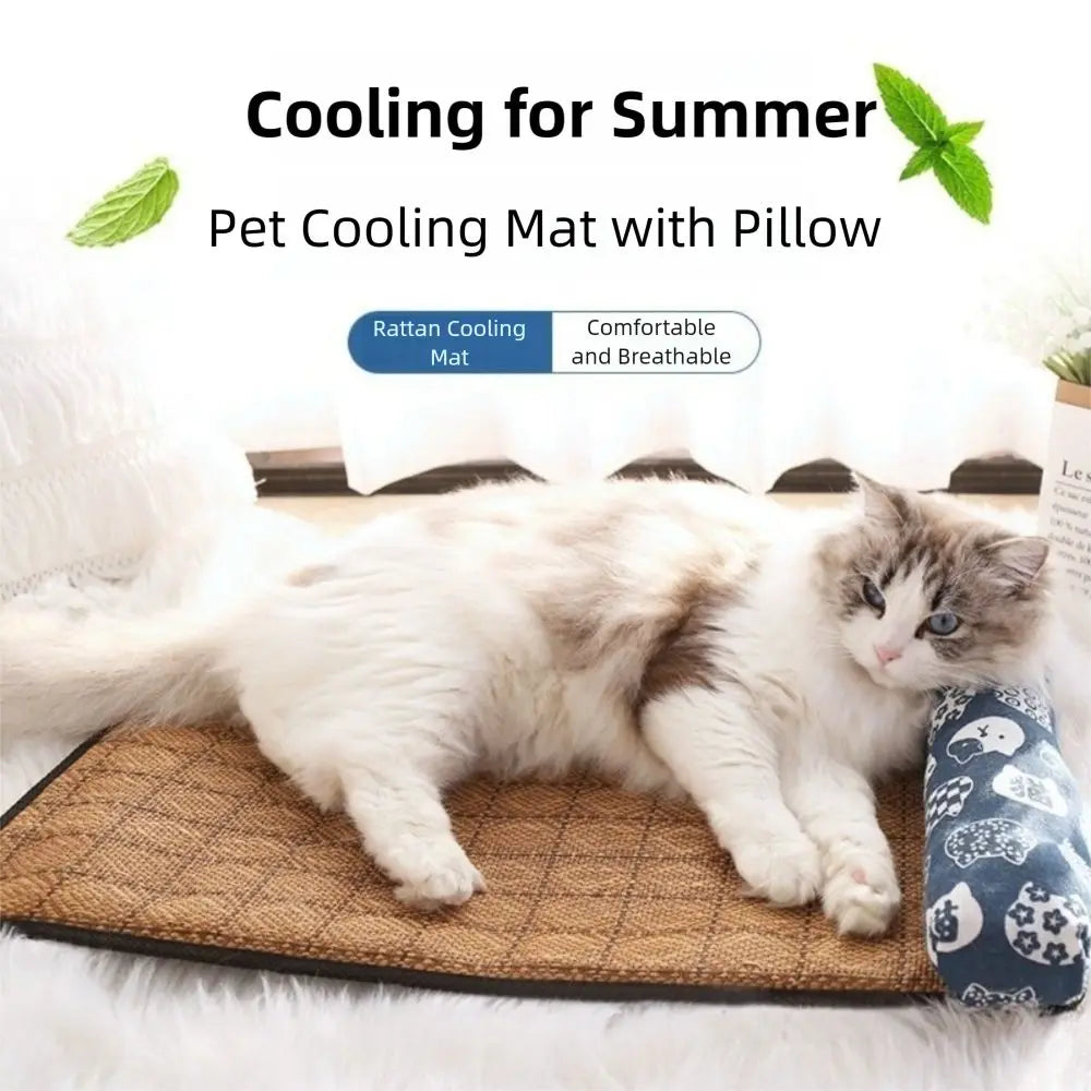 Safe Cute Print Pet Cooling Mats Washable Foldable Dog Cooling Mat Breathable with Pillow Pet Sleeping Pad Indoor