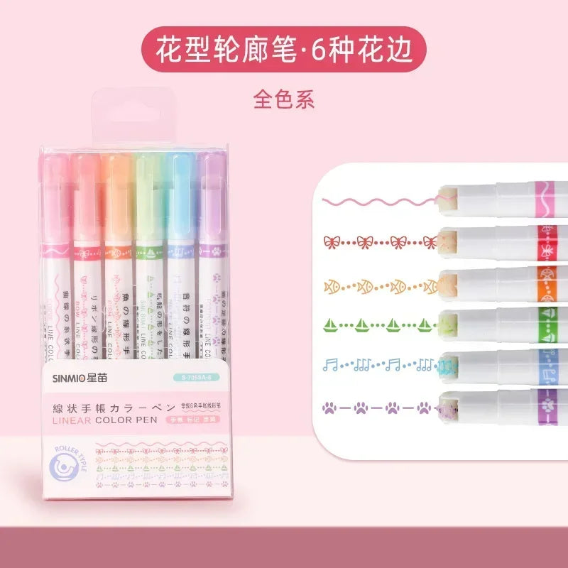 24/3 PCS Kawaii Flowers Line Shaped Highlighter Pens Roller Tip Curve Liner Marker for Writing Journaling Drawing Stationery