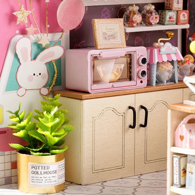 DIY Wooden Miniature Doll House Small House Kit 3D Puzzle Assembly Building Kits With Furniture LED Dollhouse Toys For Gifts