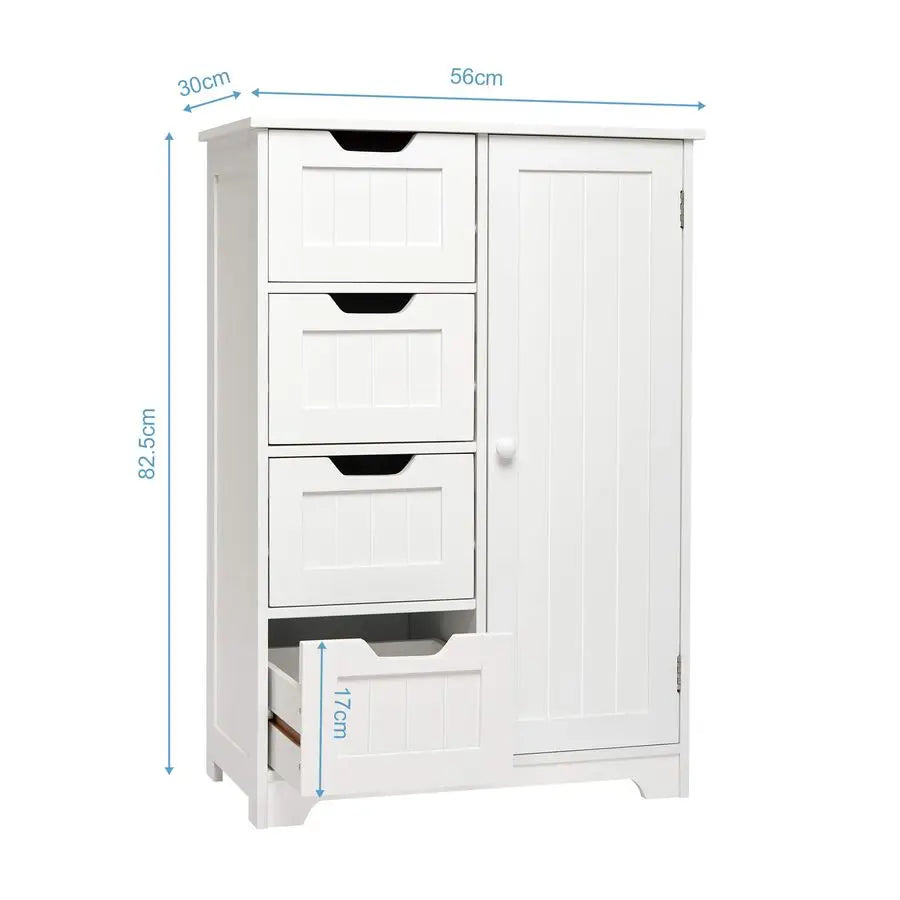Bathroom Storage Cabinet with 4 Drawers 1 Door Adjustable Partition Wooden Modern Style for Bathroom, 56 x 30 x 82.5 cm L x W x