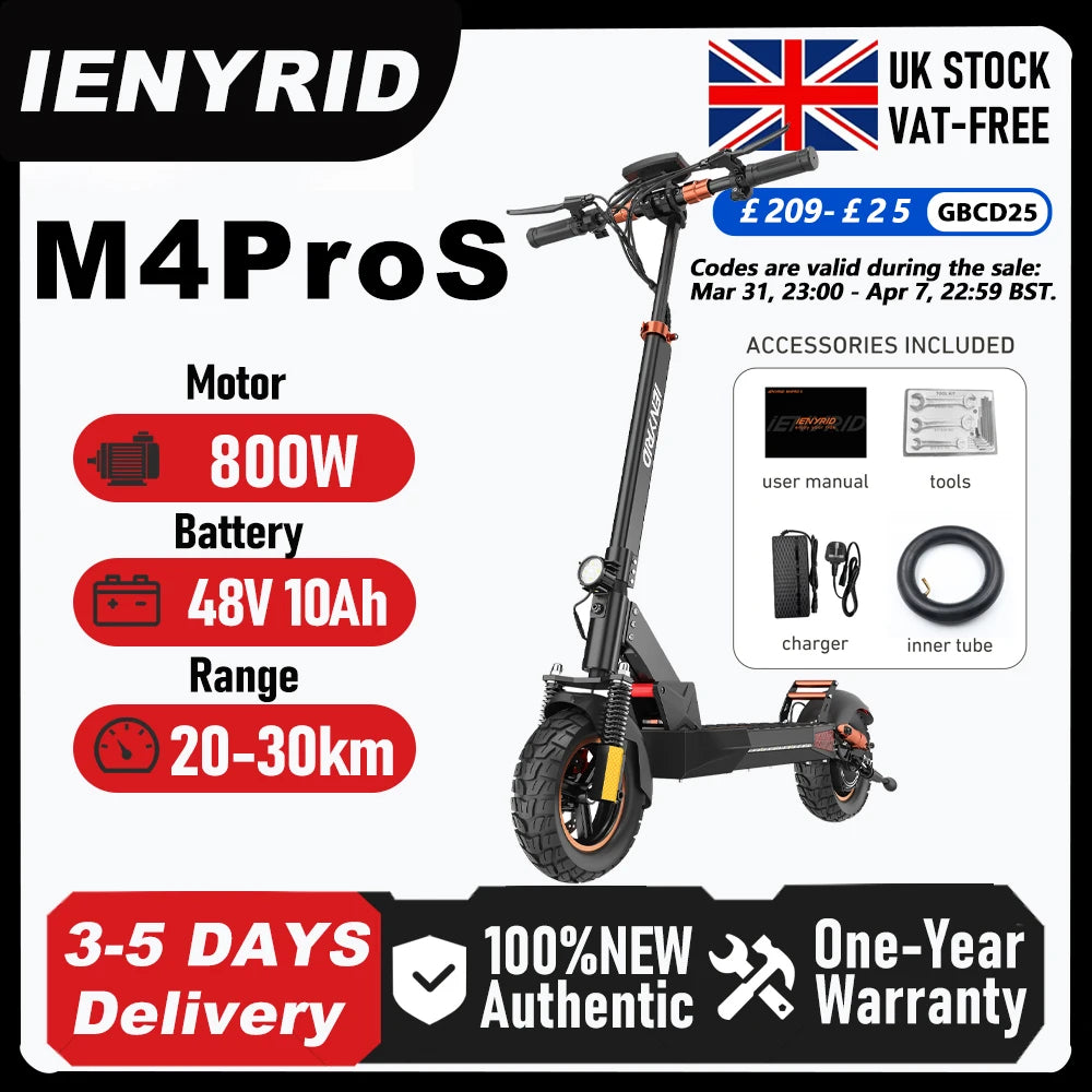 IENYRID M4 Pro S Foldable Electric Scooter 800W 48V/10AH E-Scooter 25KM Per Hour Max Range 20-30KM Adults E-Mountain Scooter