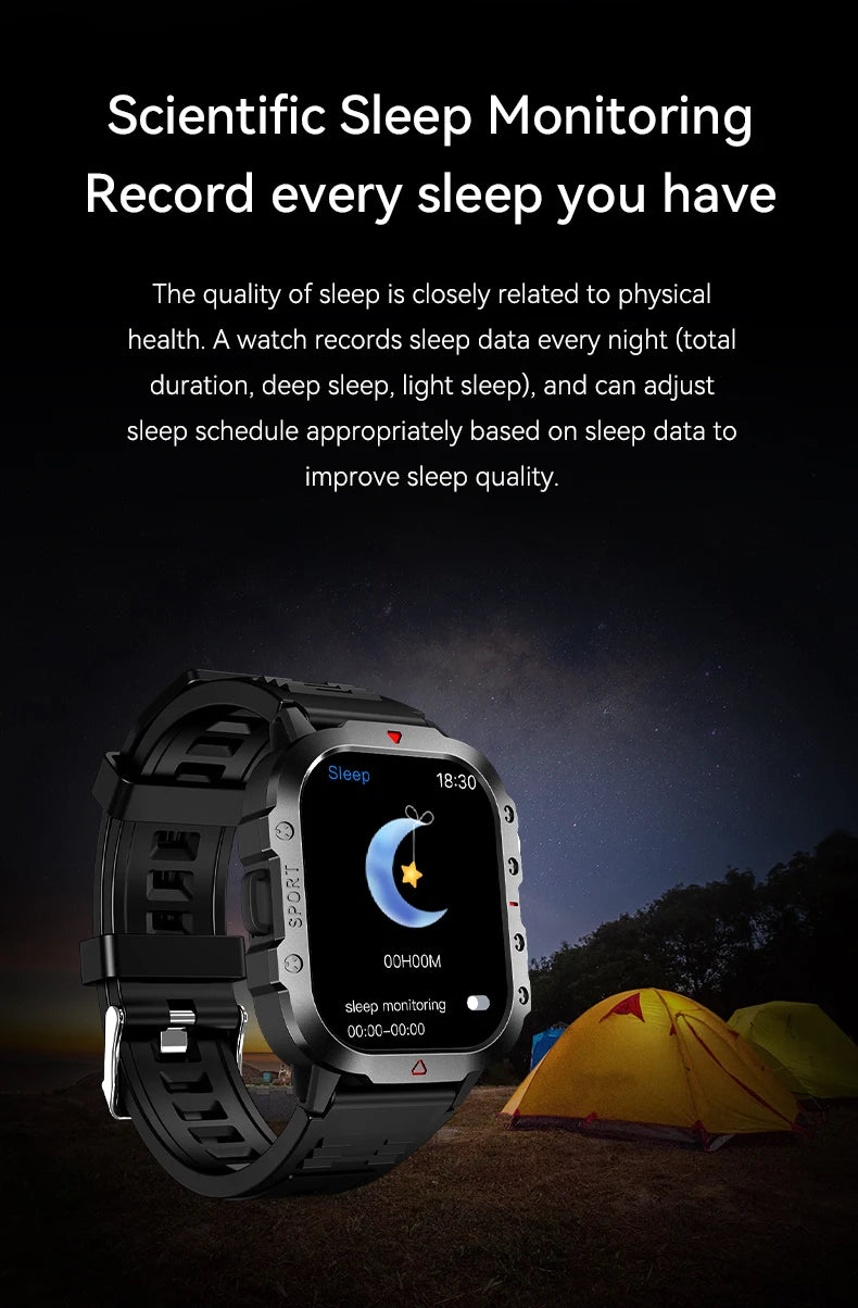 2026 New Smart Watch Men Bluetooth Calling Fitness Tracker LED Flashlight Sleep Monitor Sports Smartwatch For Android iOS