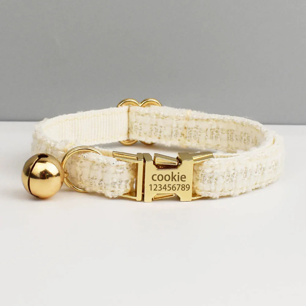 Personalized Metal Hardware Cat Collar And Leash Set with Bell Engraving ID Tag for Kittens Pet Accessories
