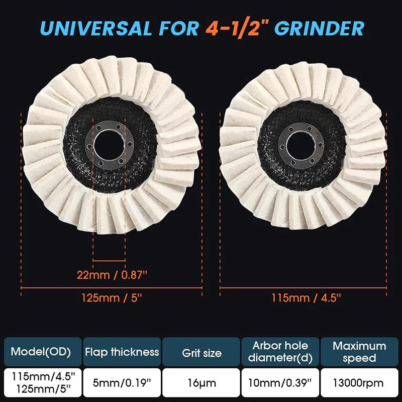 【CC22】2Pcs Wool Felt Flap Polishing Wheel Disc Buffing Pad Premium Felt Polishing Pads For Metal Marble Stone