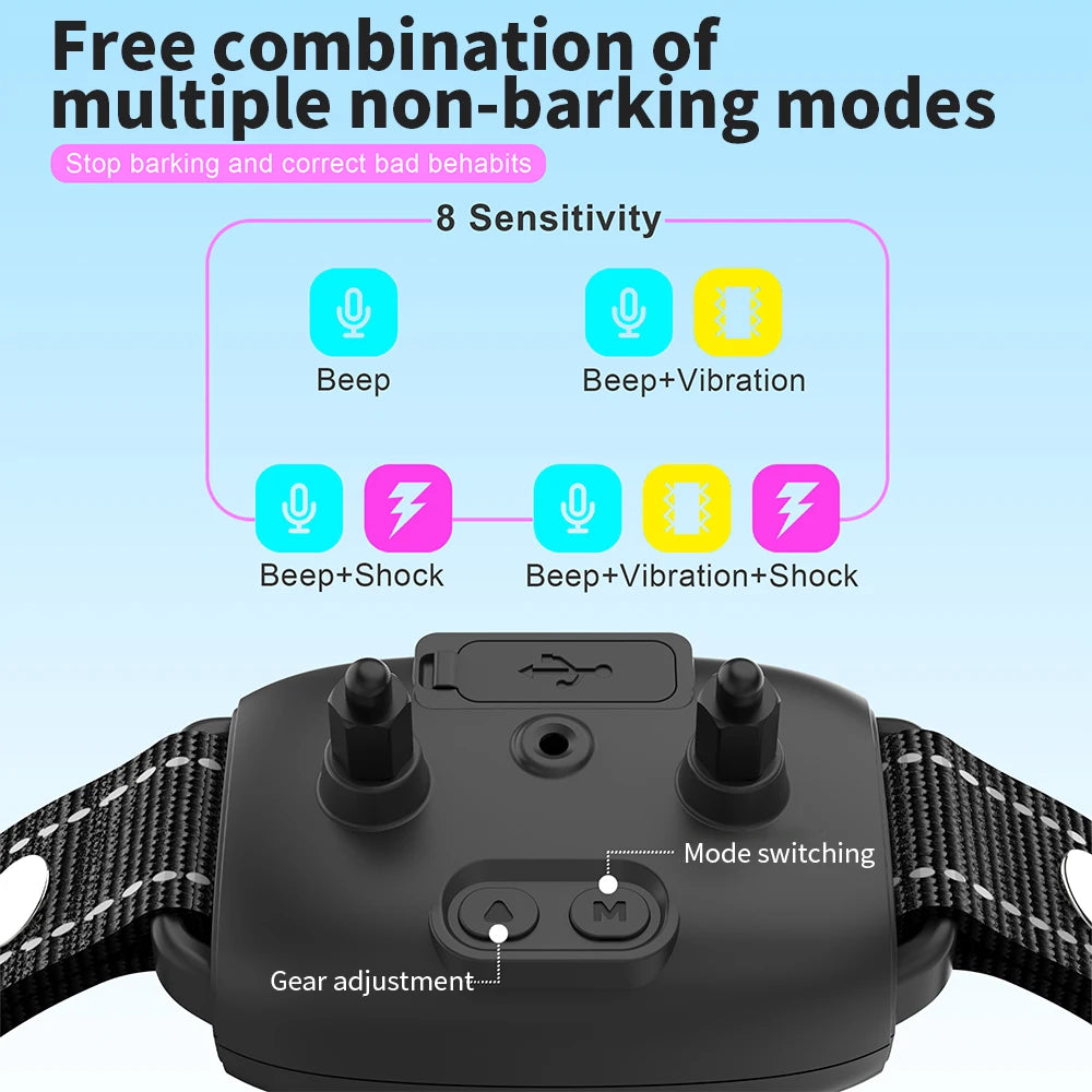 Dog Training Collar Automatic Anti Bark Dog Collar Type-C Rechargeable Dog Trainer Electric Shock Vibration Buzzer Waterproof