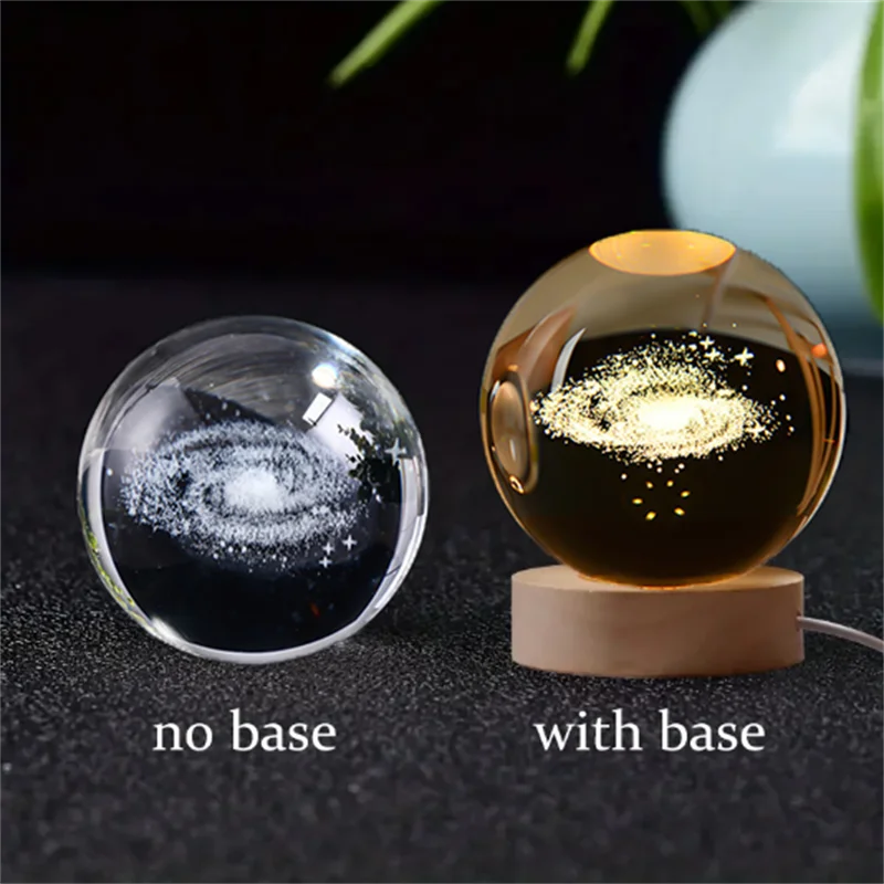 6cm 3D Crystal Ball Crystal Planet Night Light Laser Engraved Solar System Globe Astronomy Birthday Gift Home Desktop Decoration