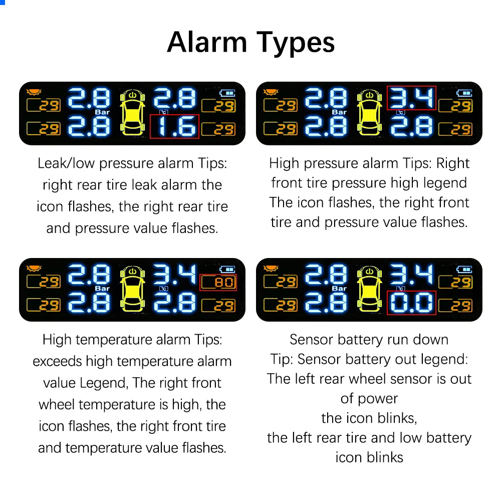 Tire Pressure Monitoring System Temperature Warning New C External Battery Version Sensors Solar TPMS Car Tyre Pressure Monitor