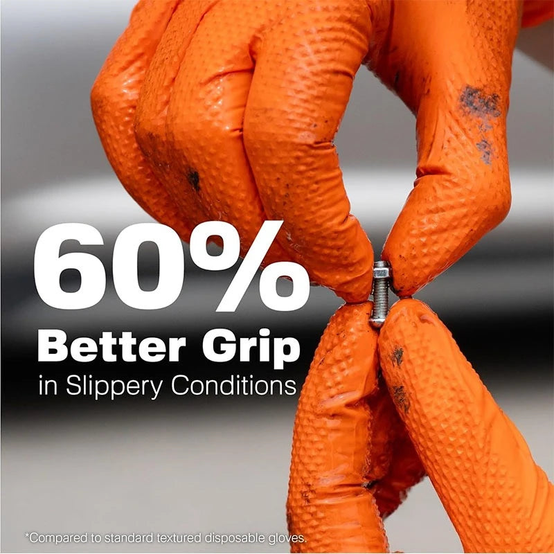Heavy Orange Disposable Nitrile Extra Thick Gloves 8.5 Mil -Powder-Free Puncture-Resistant Protection-Diamond-Texture Work Glove